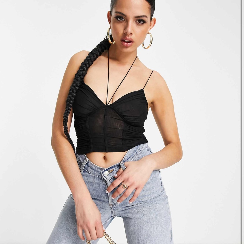 NWOT mesh halter top w ruching